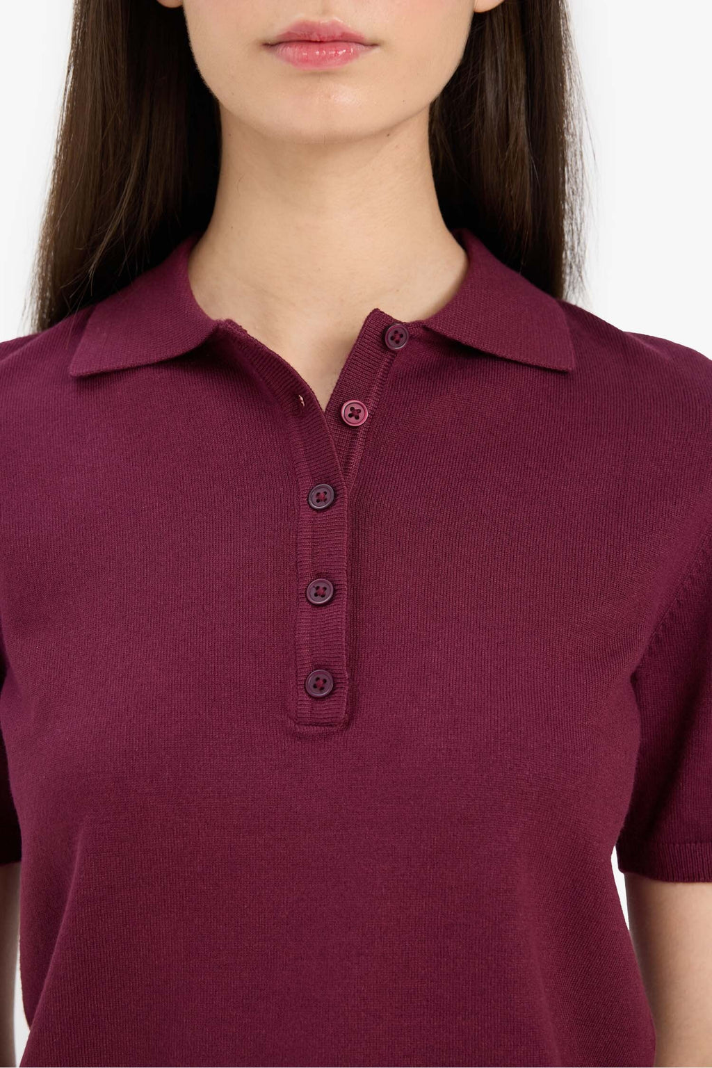 Fitted knit sweater with a polo collar