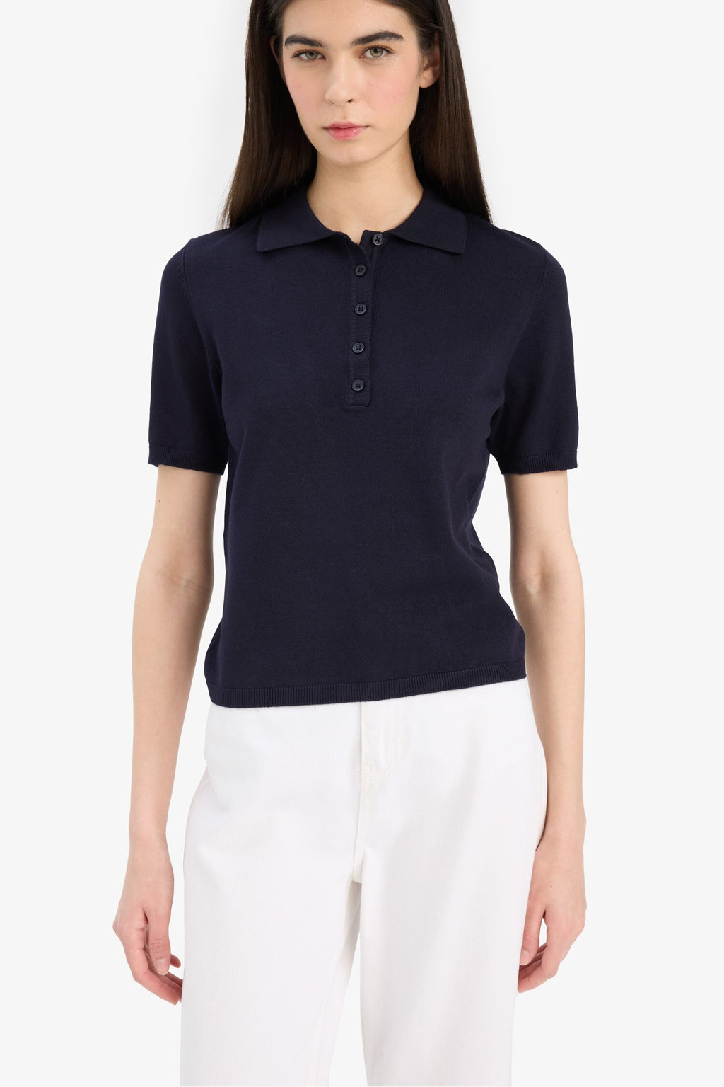 Fitted knit sweater with a polo collar