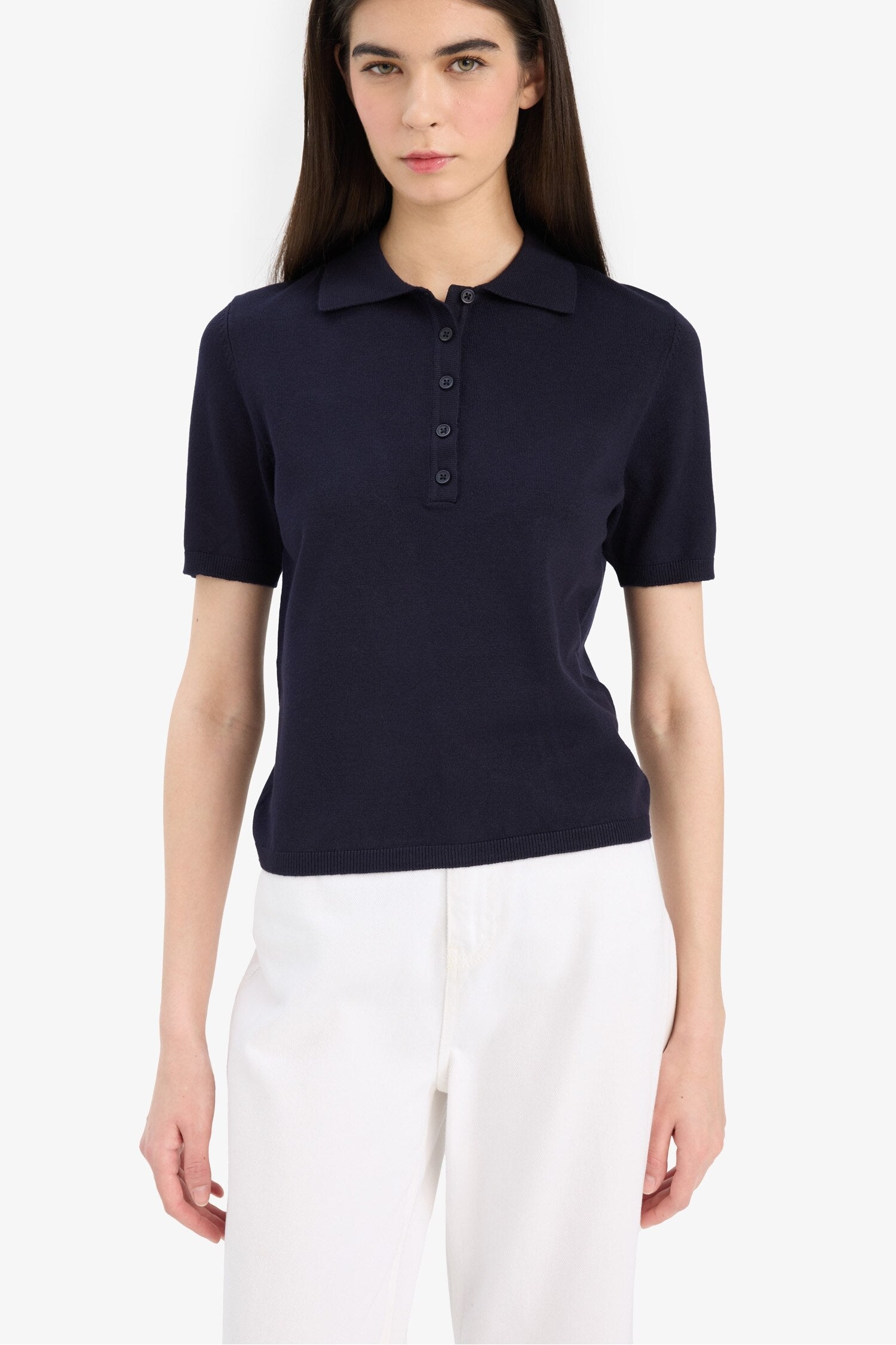 Fitted knit sweater with a polo collar