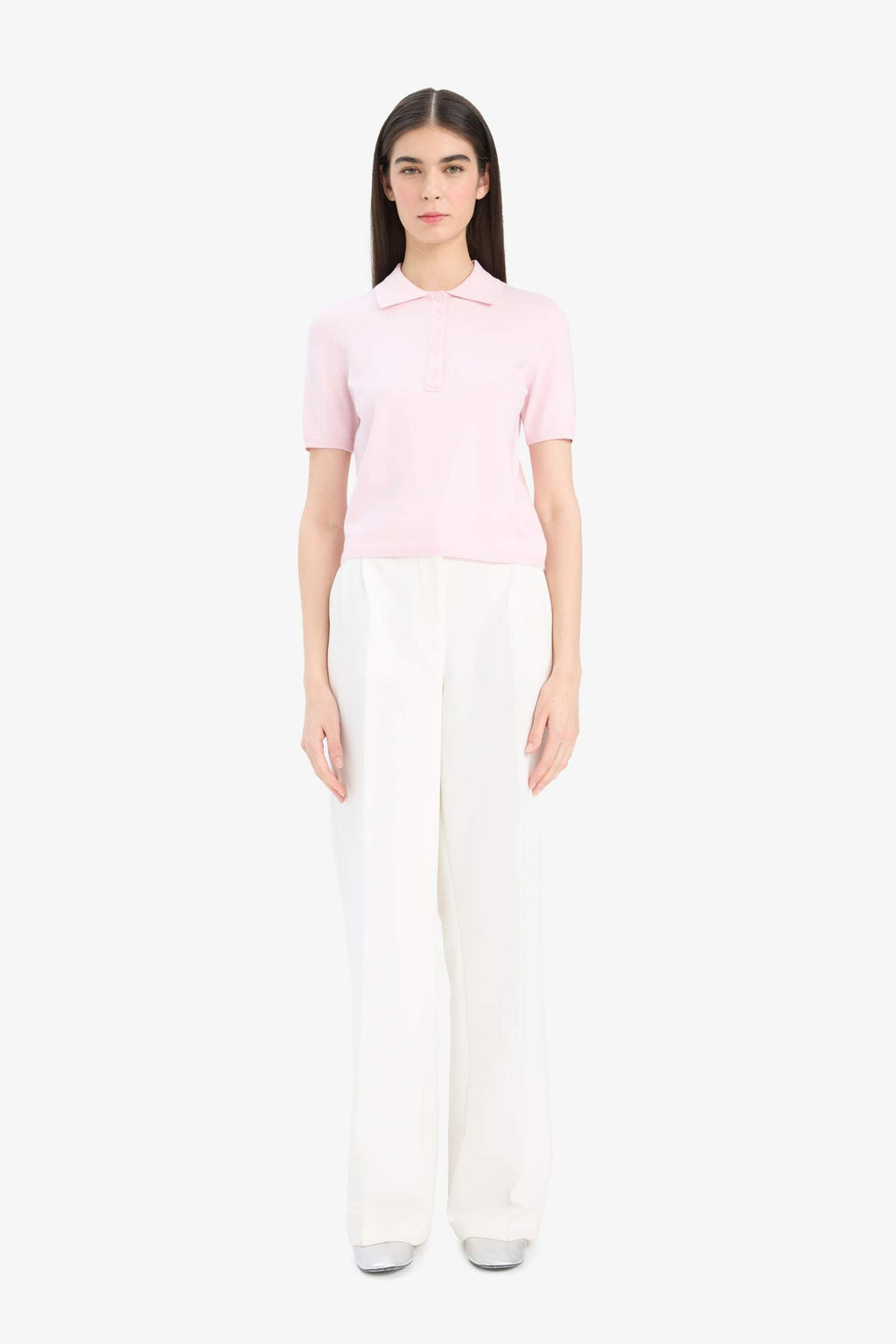 Fitted knit sweater with a polo collar