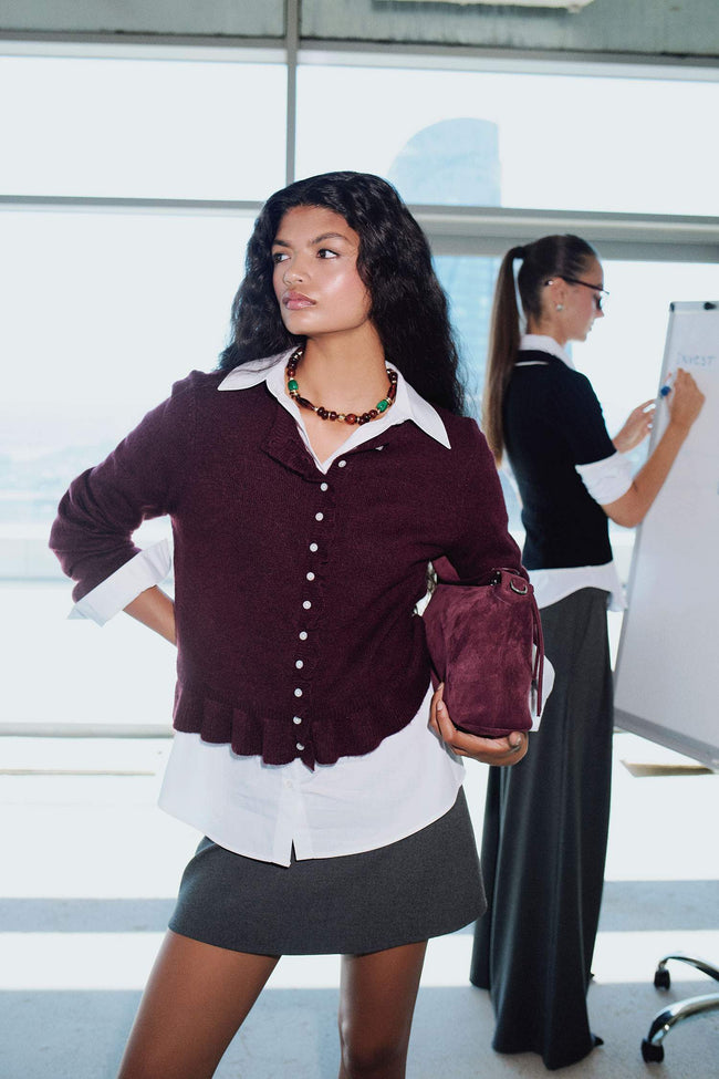 Regular fit crew neck knit cardigan Hover Image