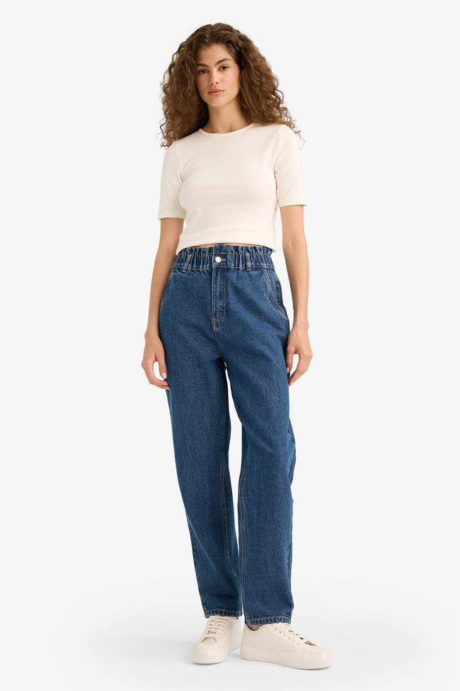 Paperbag High Waist Straight Leg Long Jeans Hover Image
