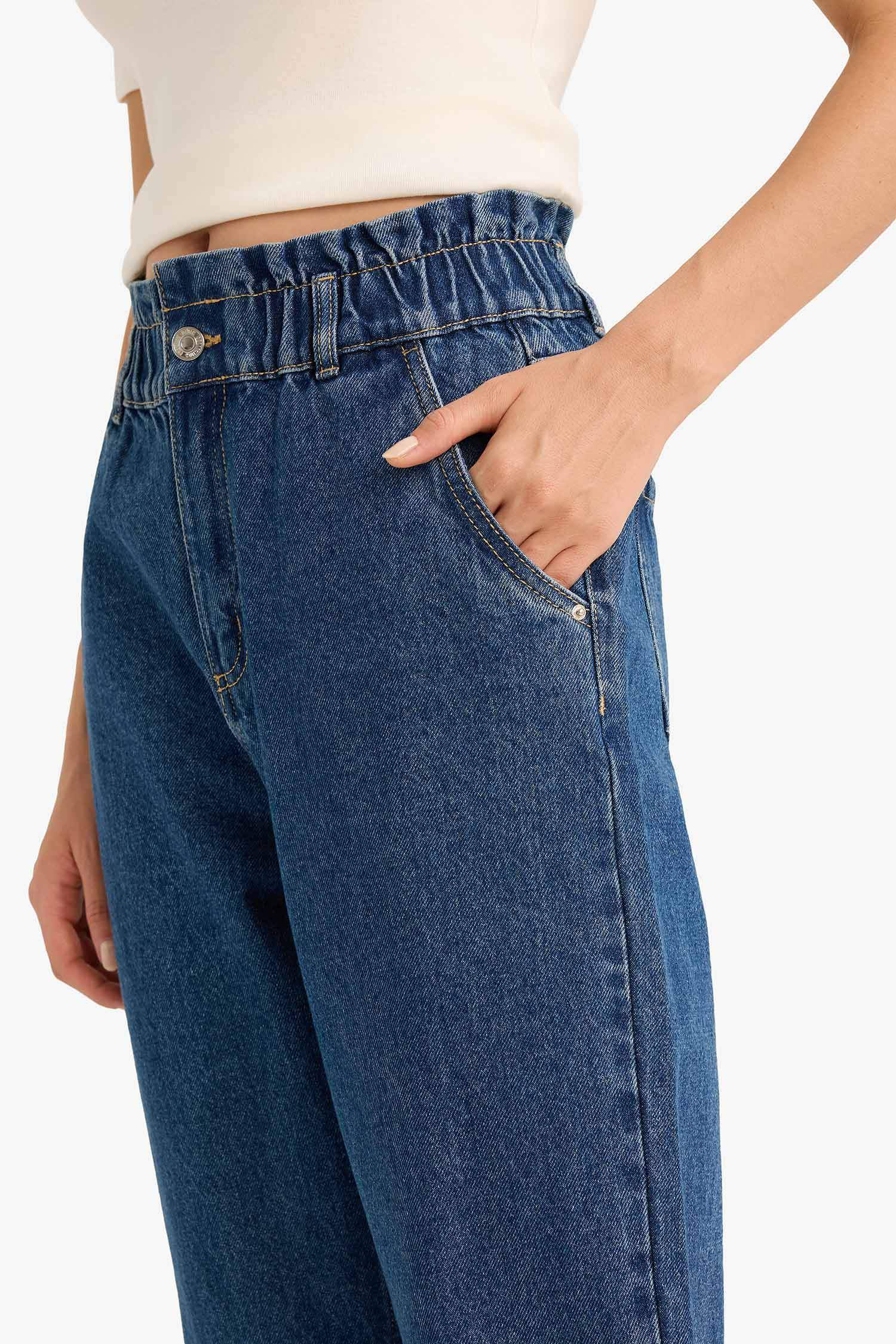 Paperbag High Waist Straight Leg Long Jeans