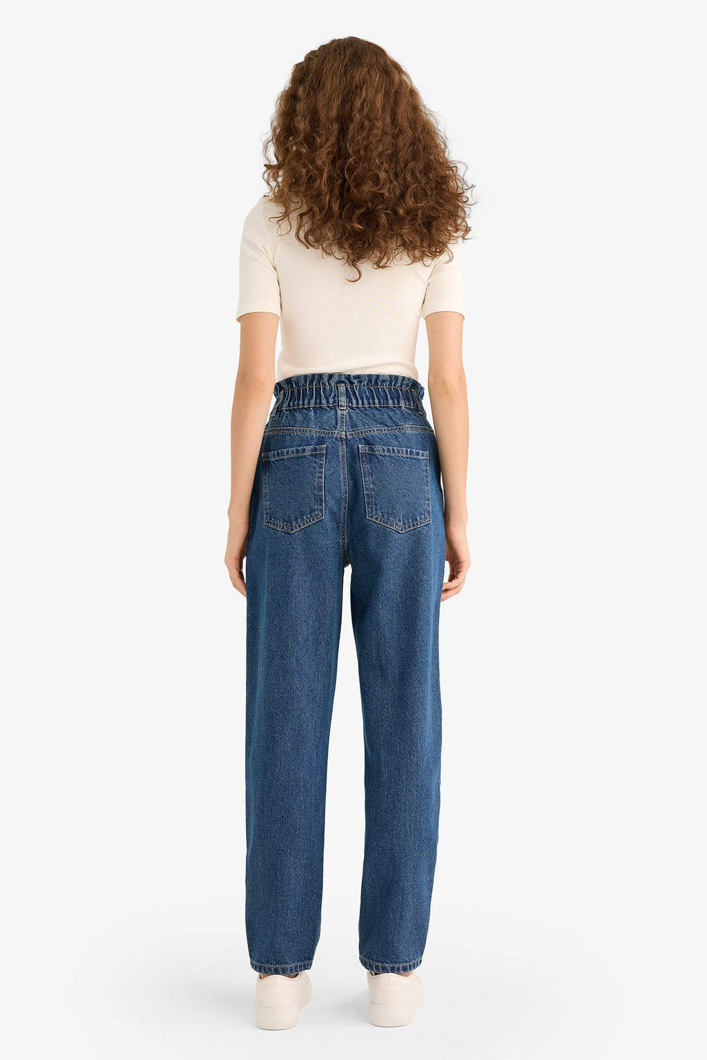 Paperbag High Waist Straight Leg Long Jeans