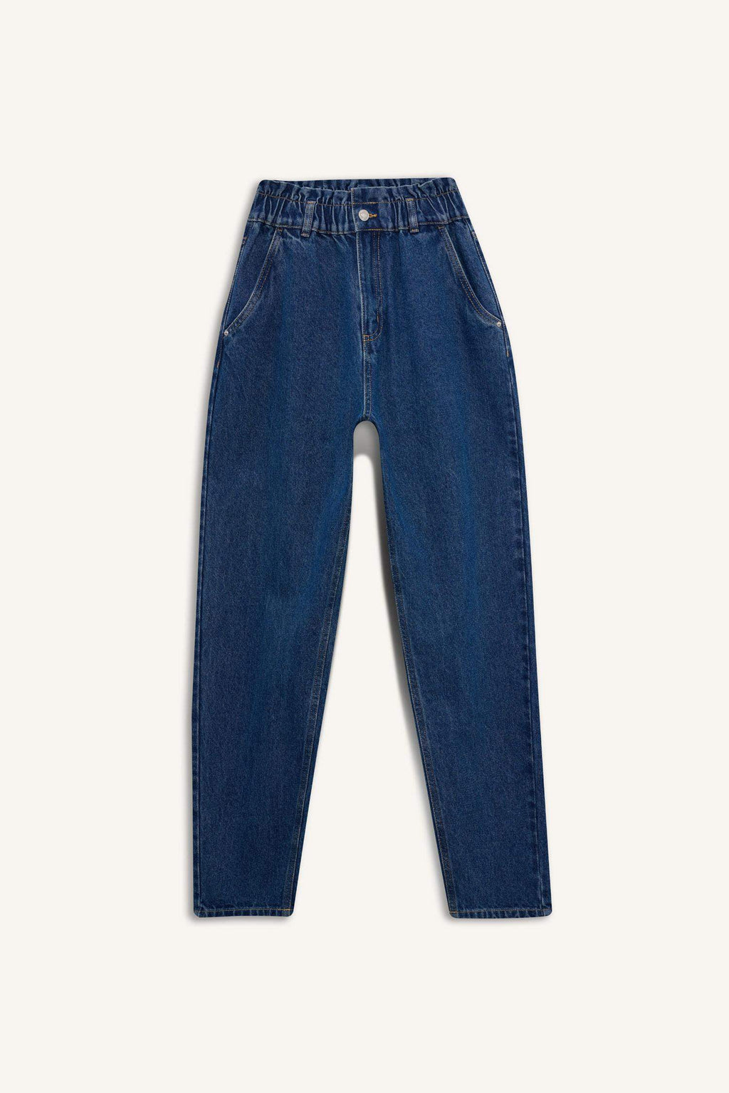 Paperbag High Waist Straight Leg Long Jeans