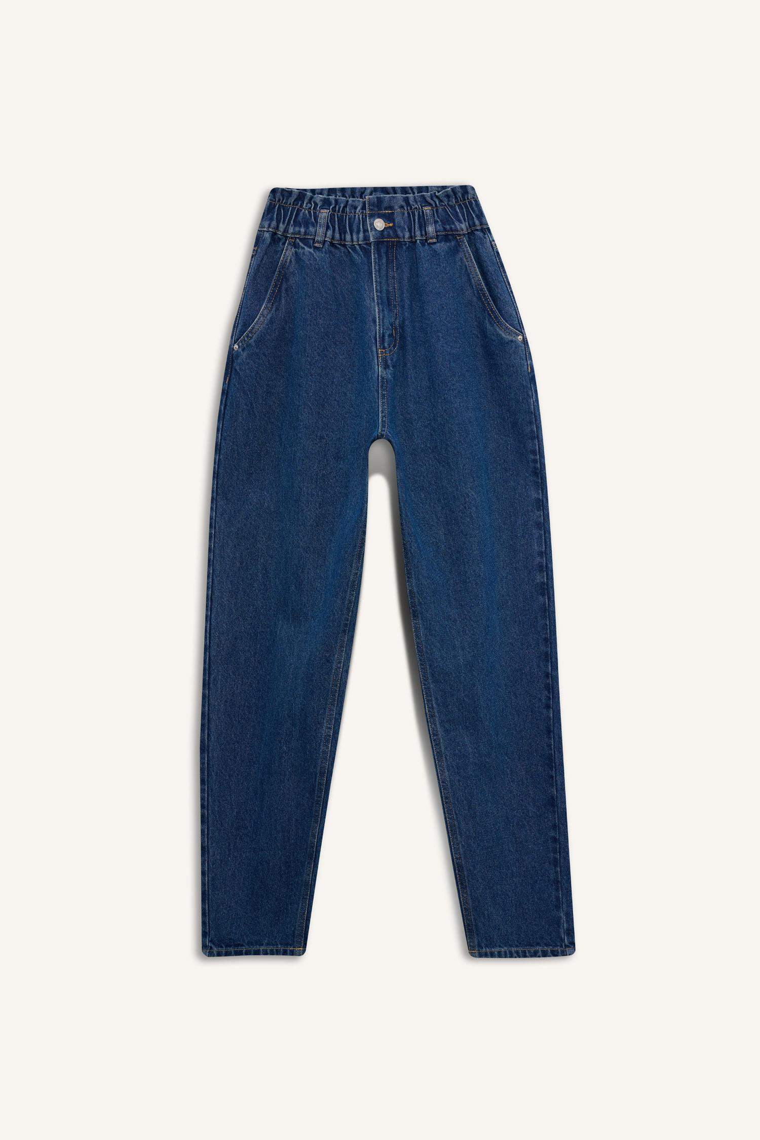 Paperbag High Waist Straight Leg Long Jeans