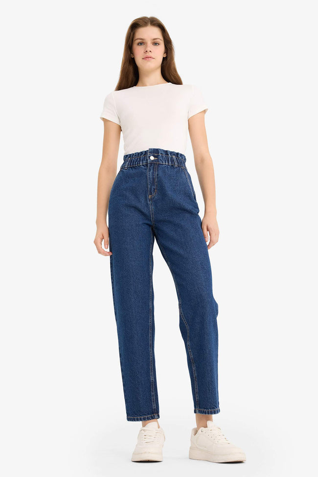 Paperbag High Waist Straight Leg Jeans Hover Image