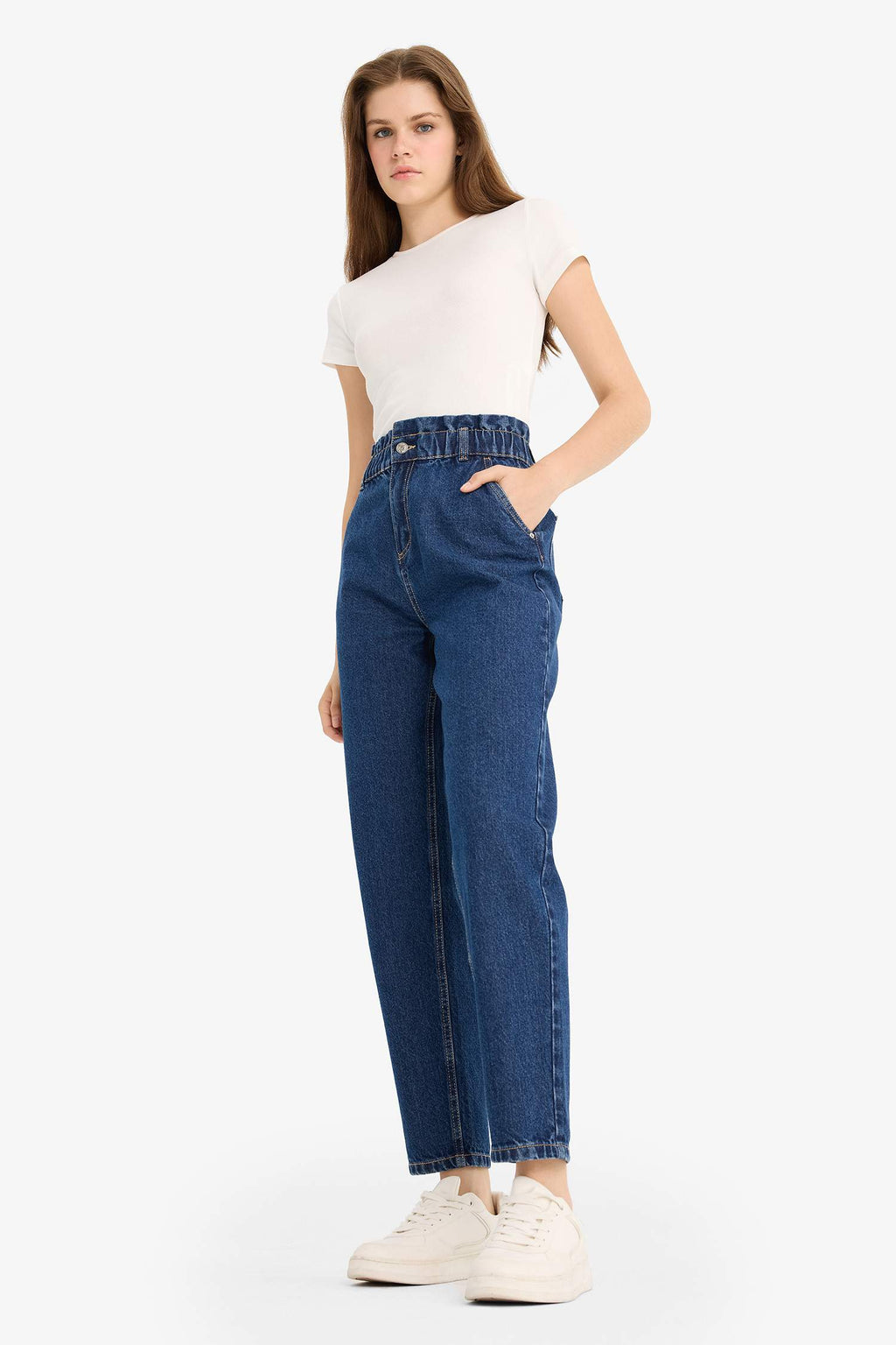 Paperbag High Waist Straight Leg Jeans