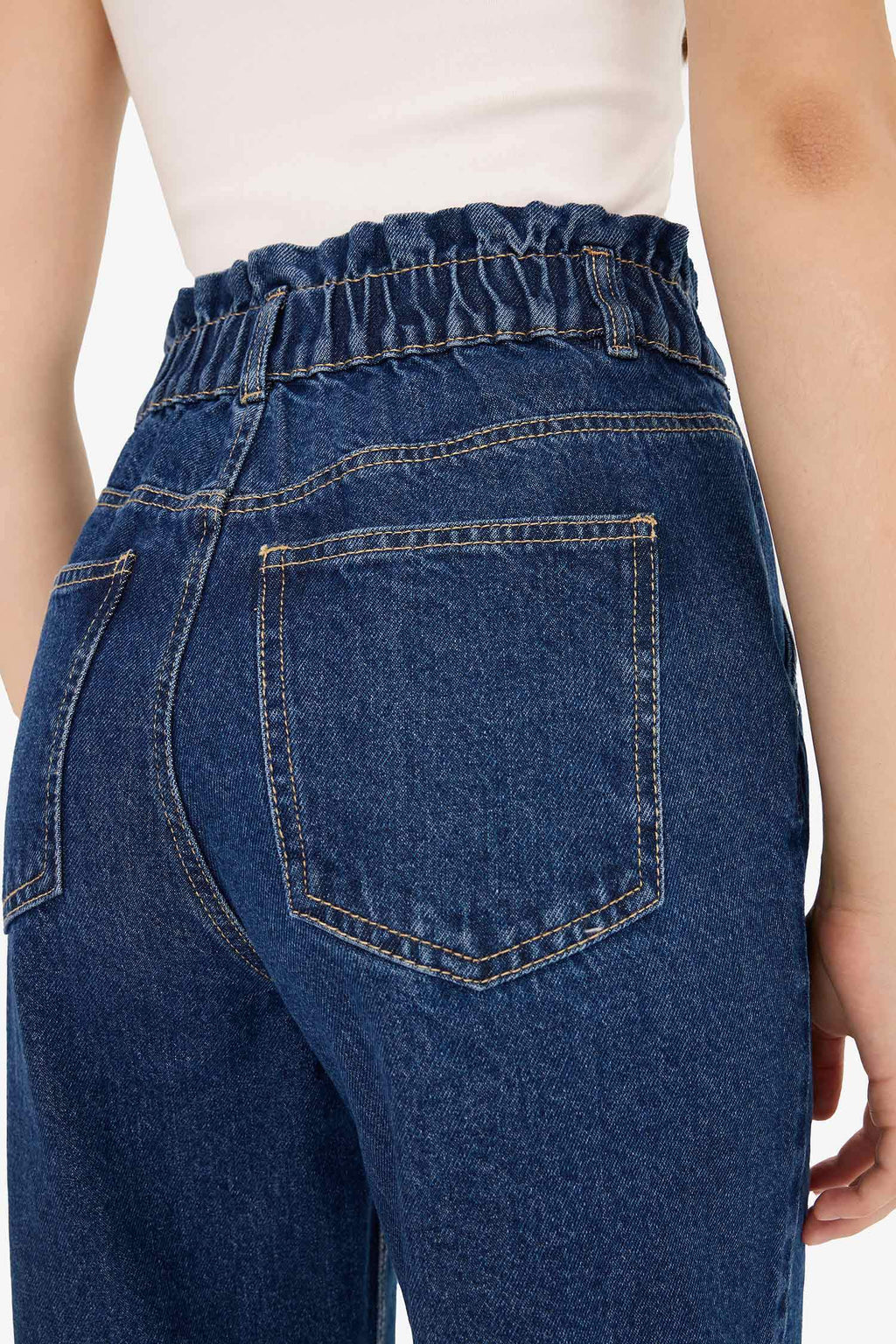 Paperbag High Waist Straight Leg Jeans