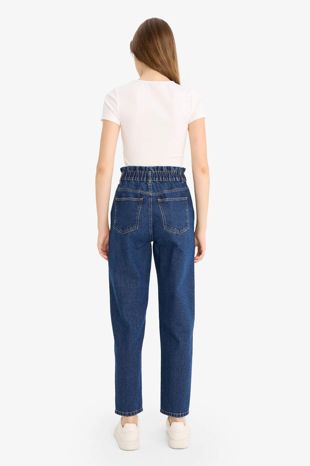 Paperbag High Waist Straight Leg Jeans