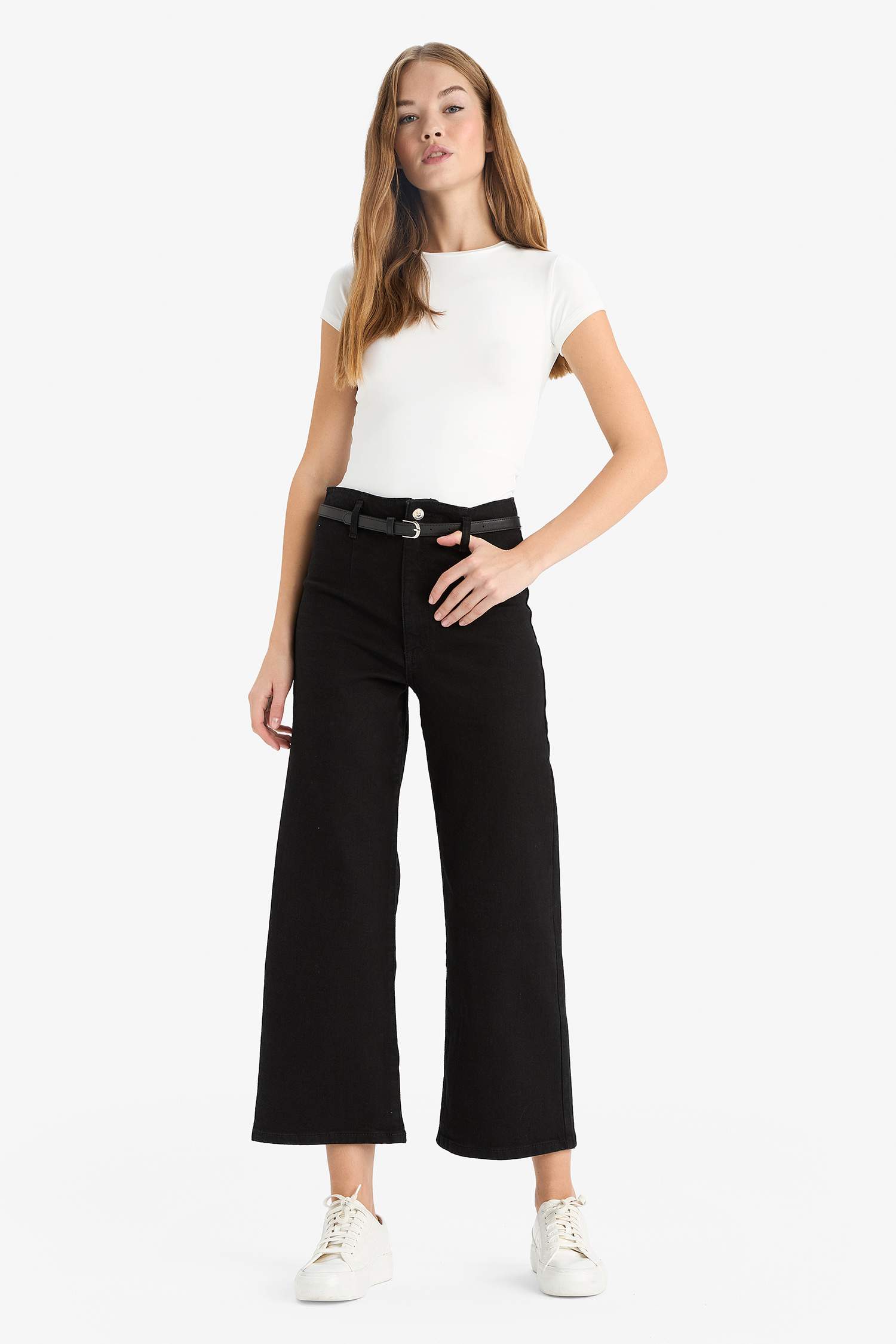 Culotte High Waist Straight Leg Jeans