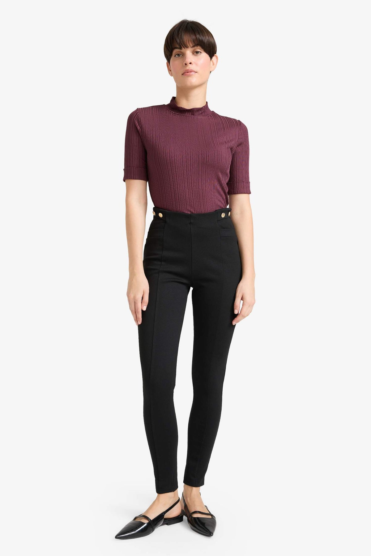 Button Detailed Long Leggings