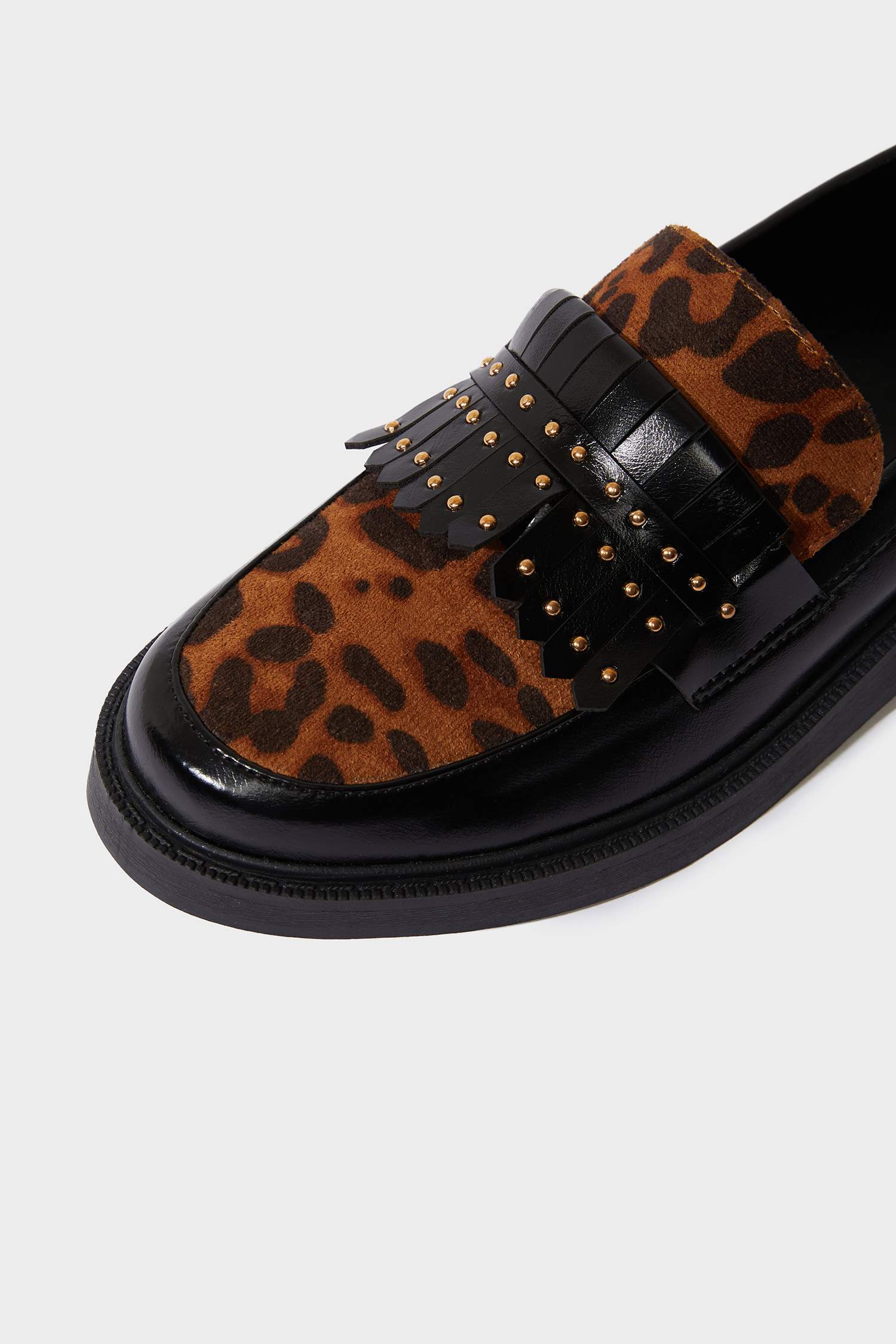 Woman Flat Heel Faux Leather Loafer Shoes