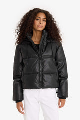 Regular Fit Hooded Fleece-Lined Faux Leather Jacket