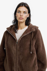 Regular Fit Fleece Lined Hooded Zip-Up Faux Fur Sweatshirt
