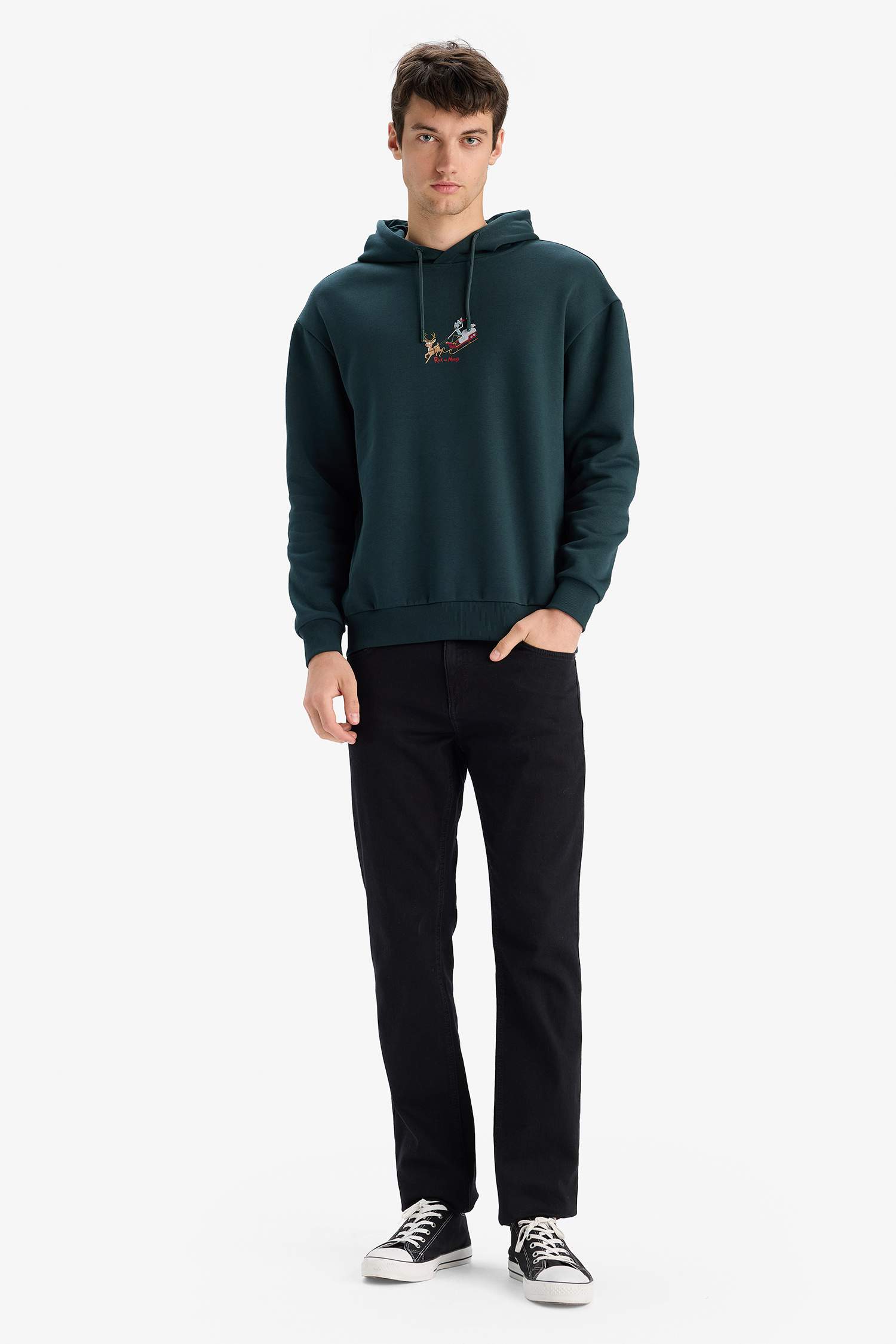 Rick and Morty Boxy Fit Hooded Sweatshirt with Back Print