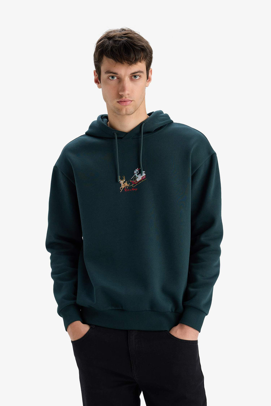 Rick and Morty Boxy Fit Hooded Sweatshirt with Back Print