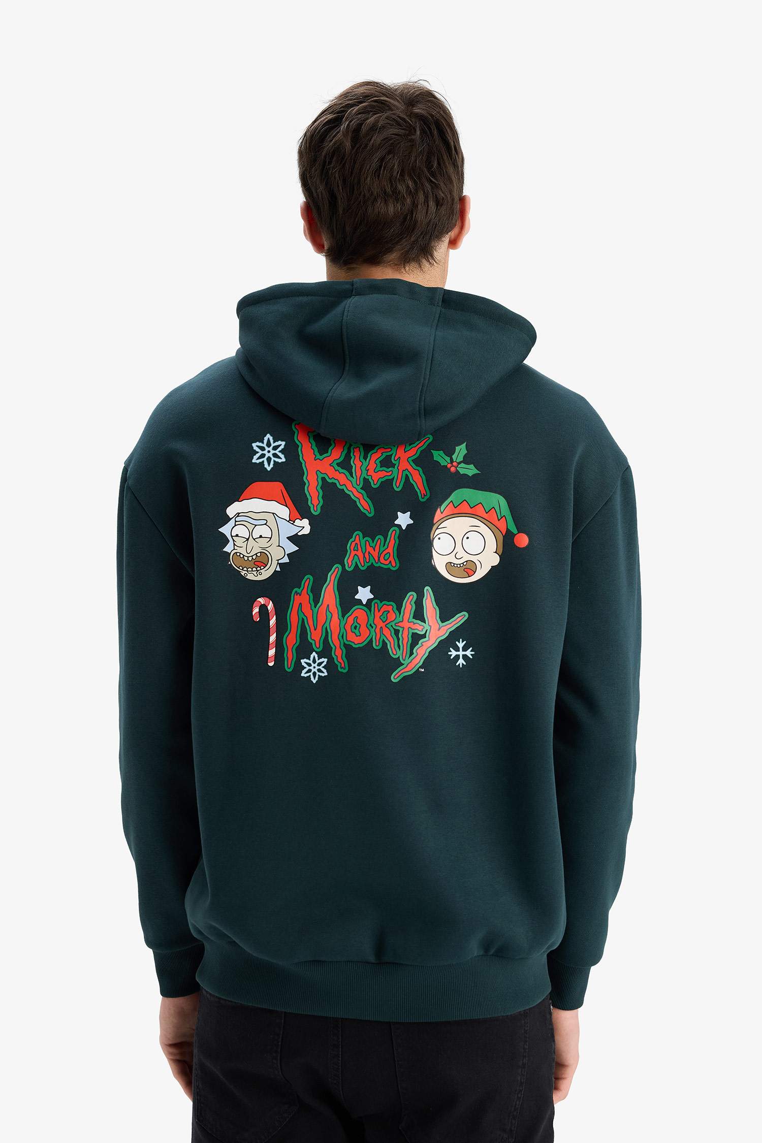 Rick and Morty Boxy Fit Hooded Sweatshirt with Back Print