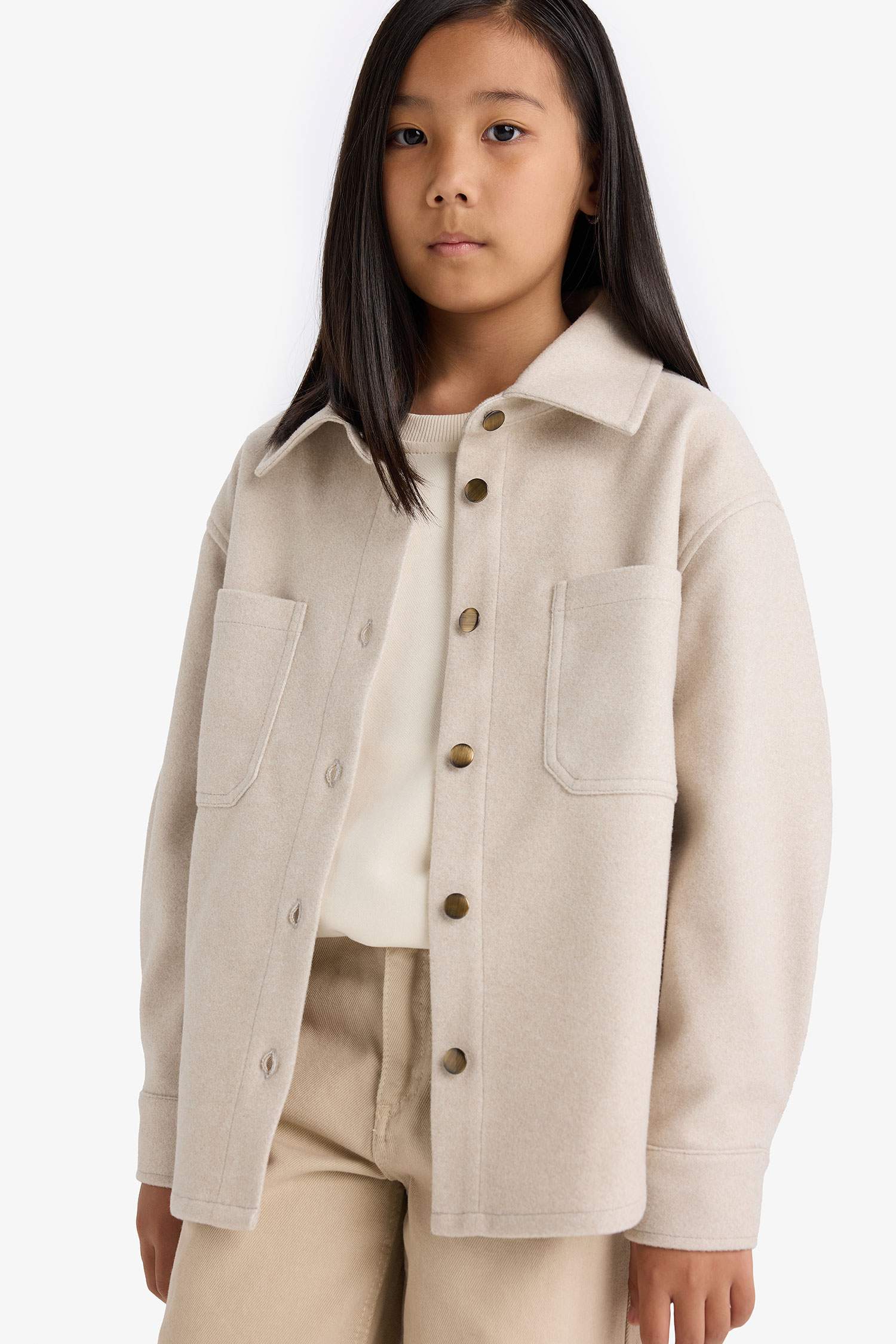 Girls Long Sleeve Snap-On Shirt Jacket