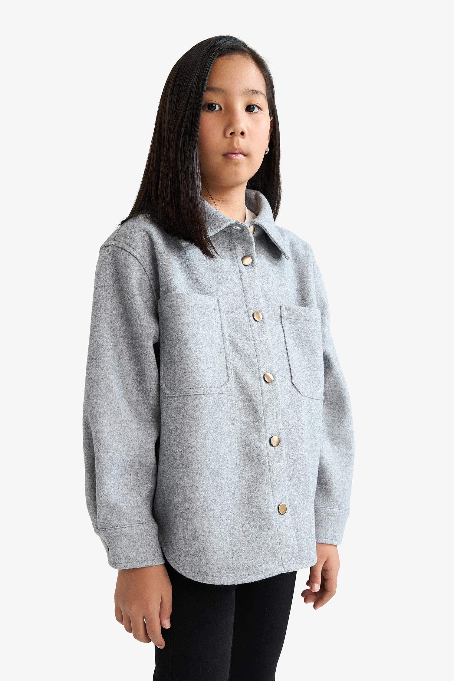 Girls Long Sleeve Snap-On Shirt Jacket