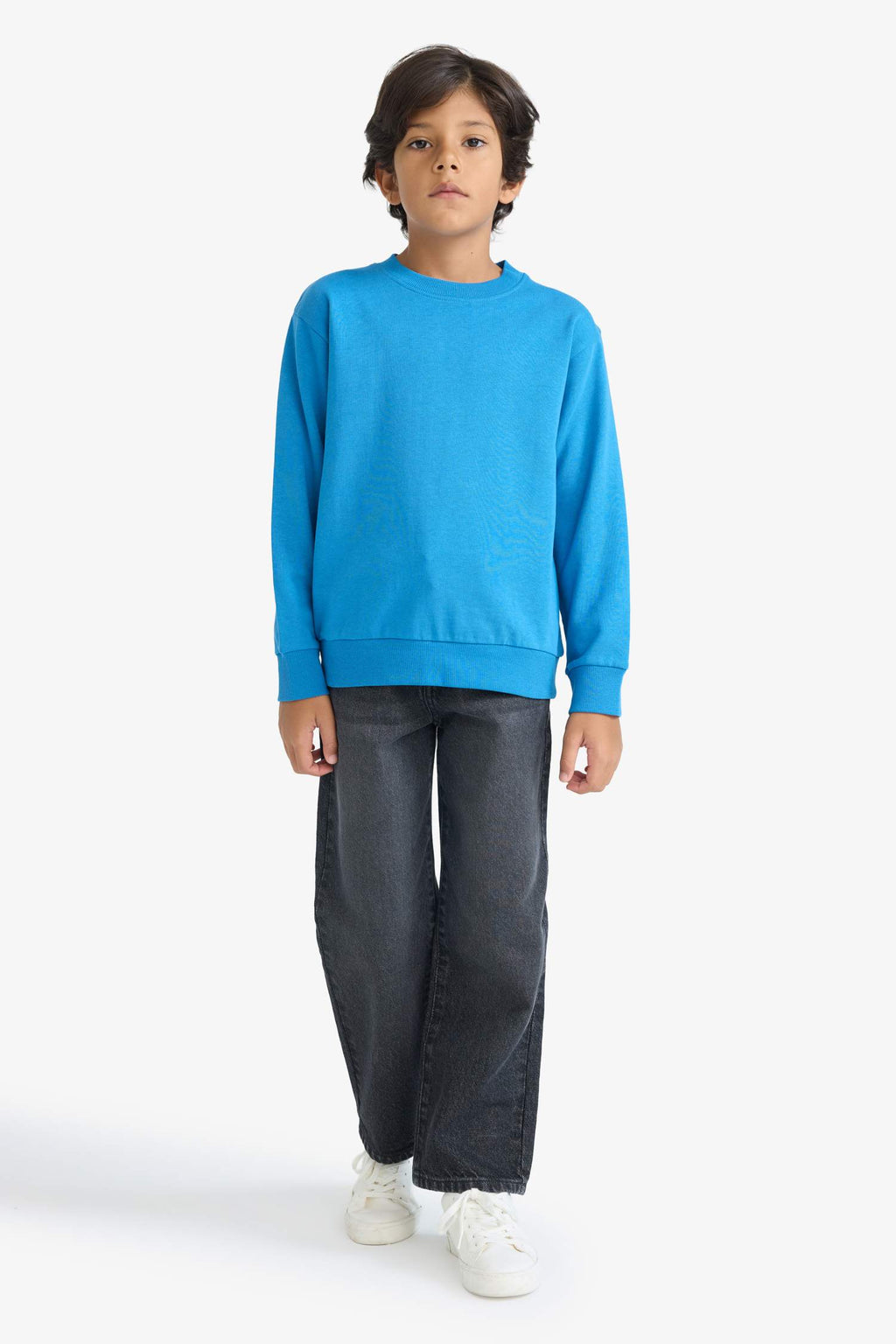 Boys sweatshirt, straight cut, round neck, solid color