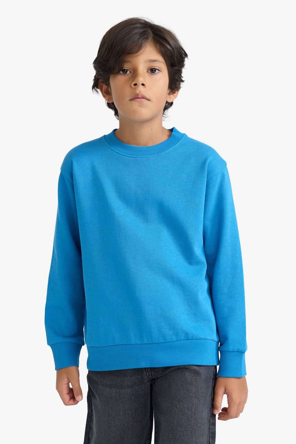 Boys sweatshirt, straight cut, round neck, solid color