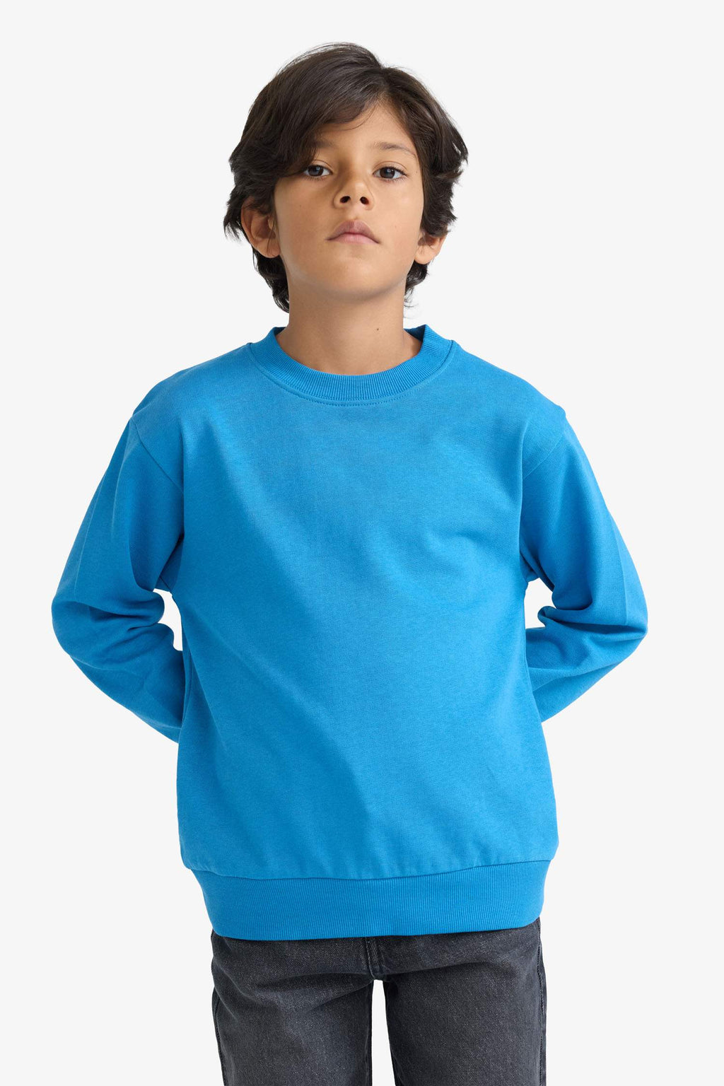 Boys sweatshirt, straight cut, round neck, solid color