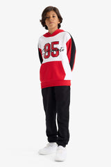 Boys 2-Piece Set Hooded Printed Sweatshirt Tracksuit Bottoms