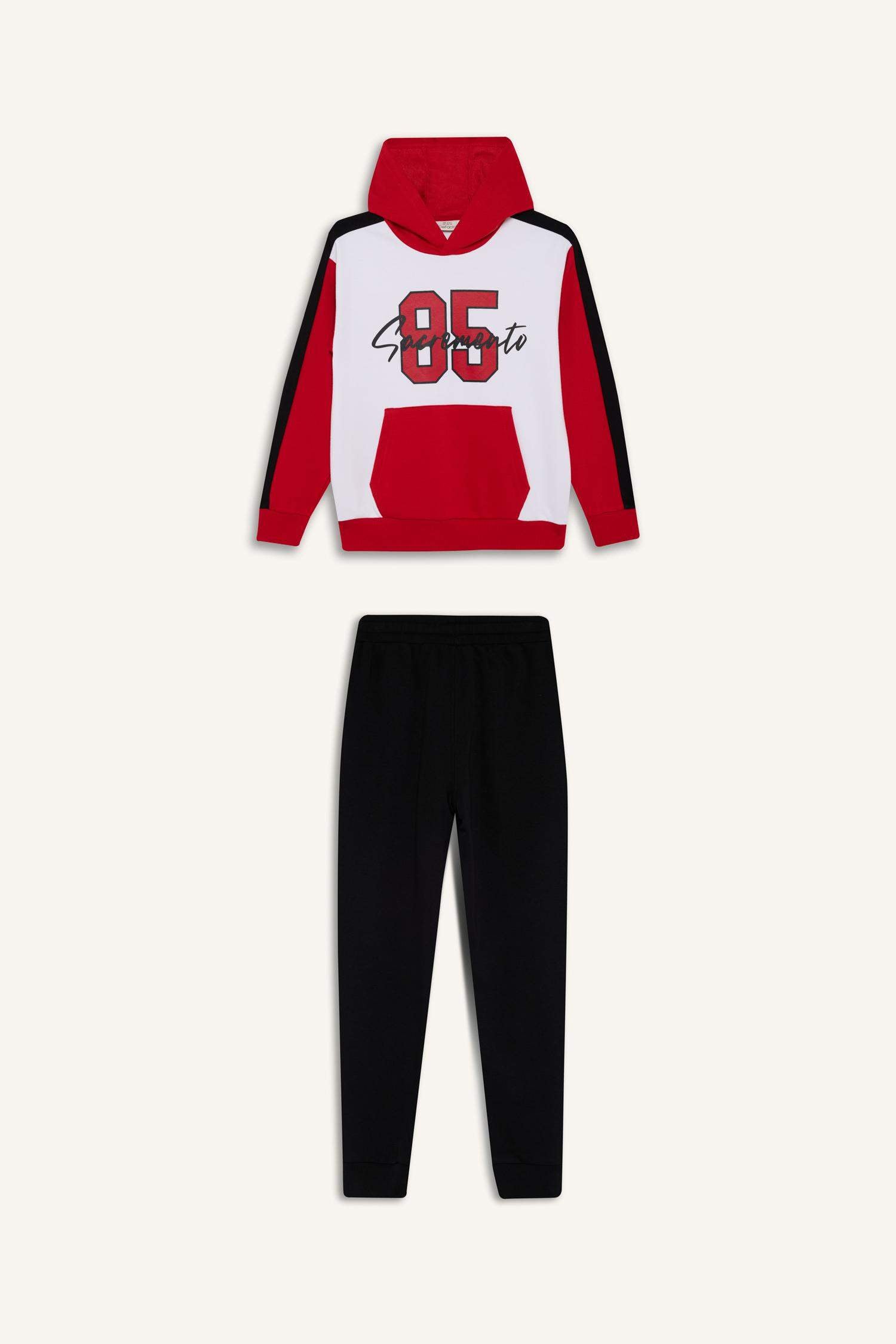 Boys 2-Piece Set Hooded Printed Sweatshirt Tracksuit Bottoms