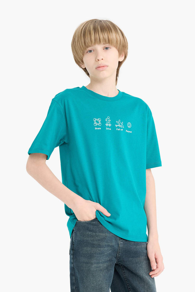 Boy Crew Neck Printed Short Sleeve T-Shirt Main Image