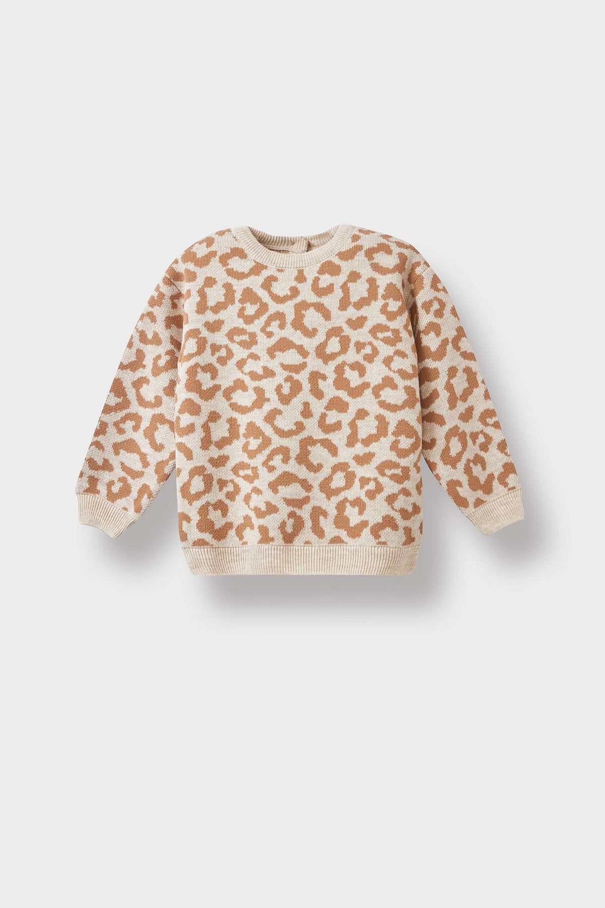Baby Girl Crew Neck Leopard Patterned Knitwear Sweater
