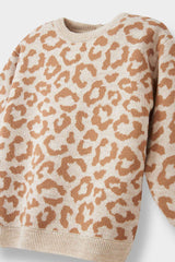 Baby Girl Crew Neck Leopard Patterned Knitwear Sweater