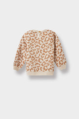 Baby Girl Crew Neck Leopard Patterned Knitwear Sweater