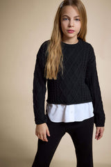 Girls Crew Neck Knitted Sweater with Detailed Hem