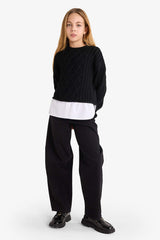 Girls Crew Neck Knitted Sweater with Detailed Hem