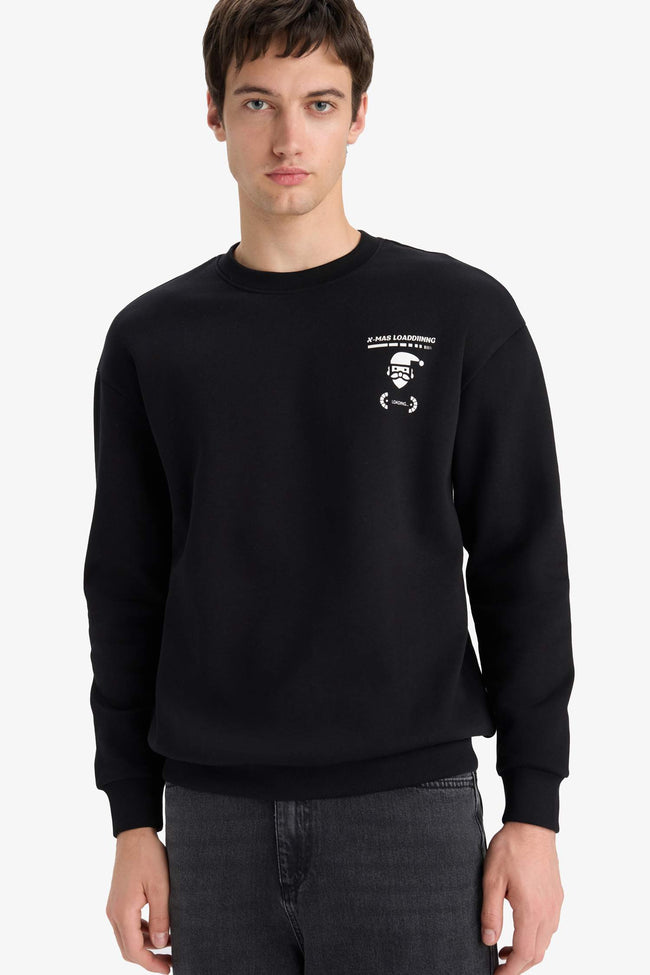 Boxy Fit Printed Crew Neck Sweatshirt Hover Image