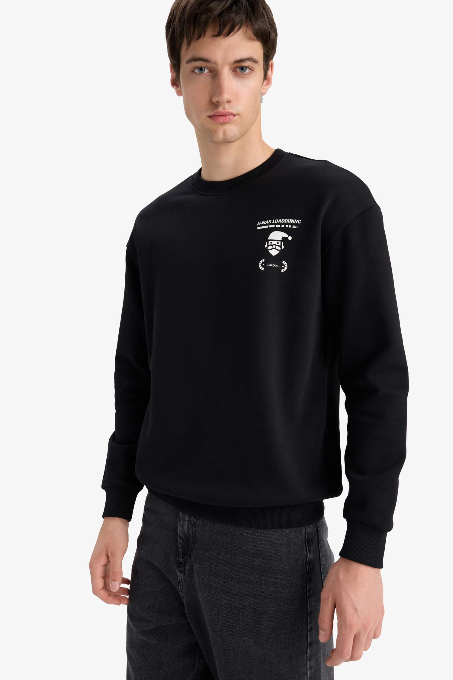 Boxy Fit Printed Crew Neck Sweatshirt