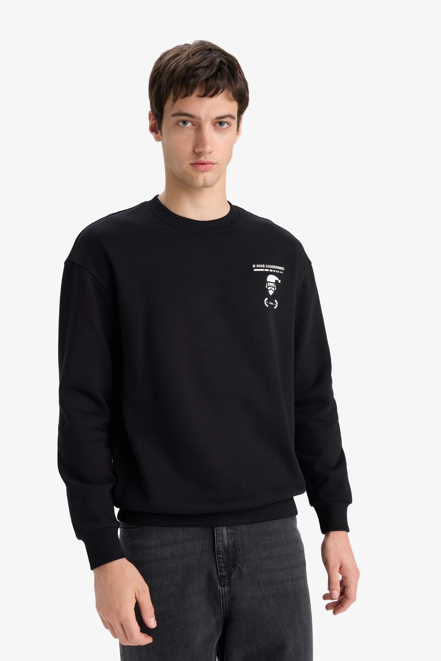 Boxy Fit Printed Crew Neck Sweatshirt