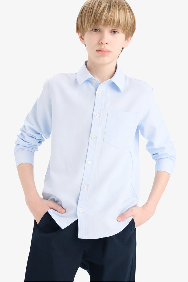 Boy Polo Neck Oxford Long Sleeve Shirt Hover Image