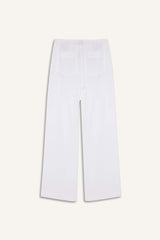 Wide Leg Double Pocket High Waist White Trousers