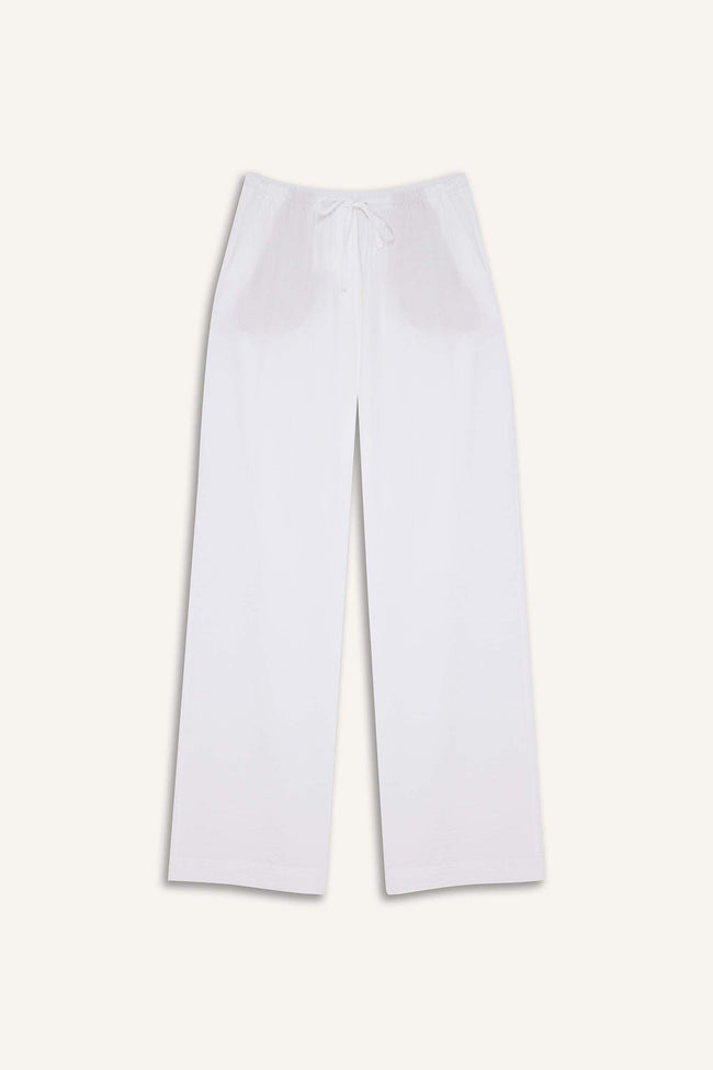 Wide Leg Double Pocket High Waist White Trousers Main Image