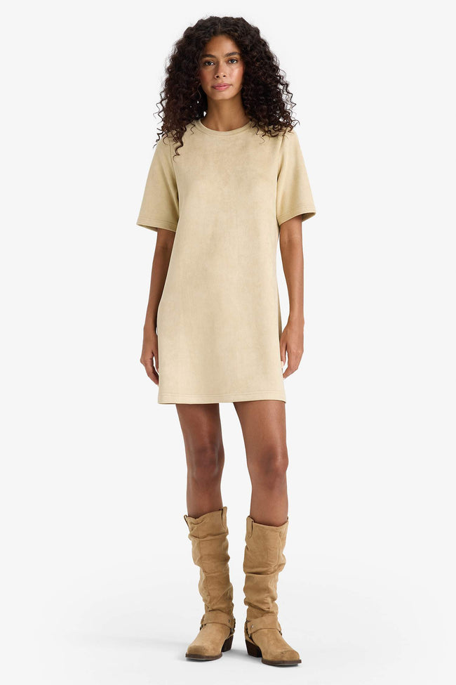 A Line Crew Neck Suede Dress Hover Image