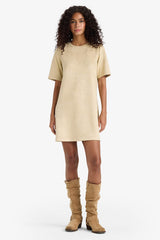A Line Crew Neck Suede Dress