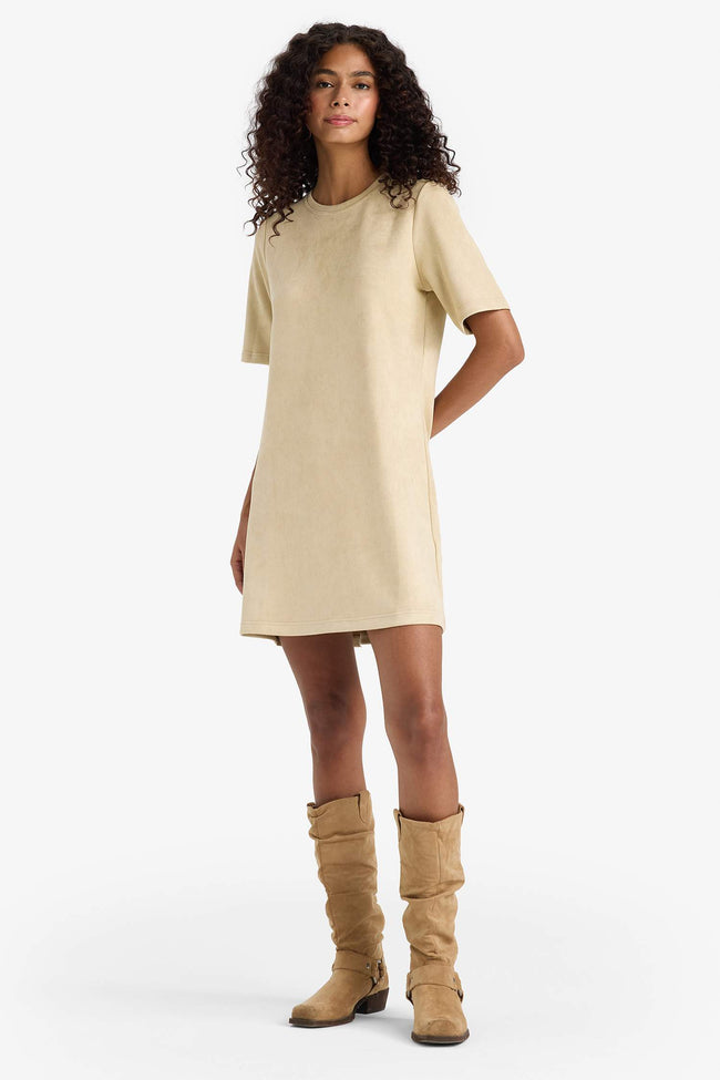 A Line Crew Neck Suede Dress Main Image