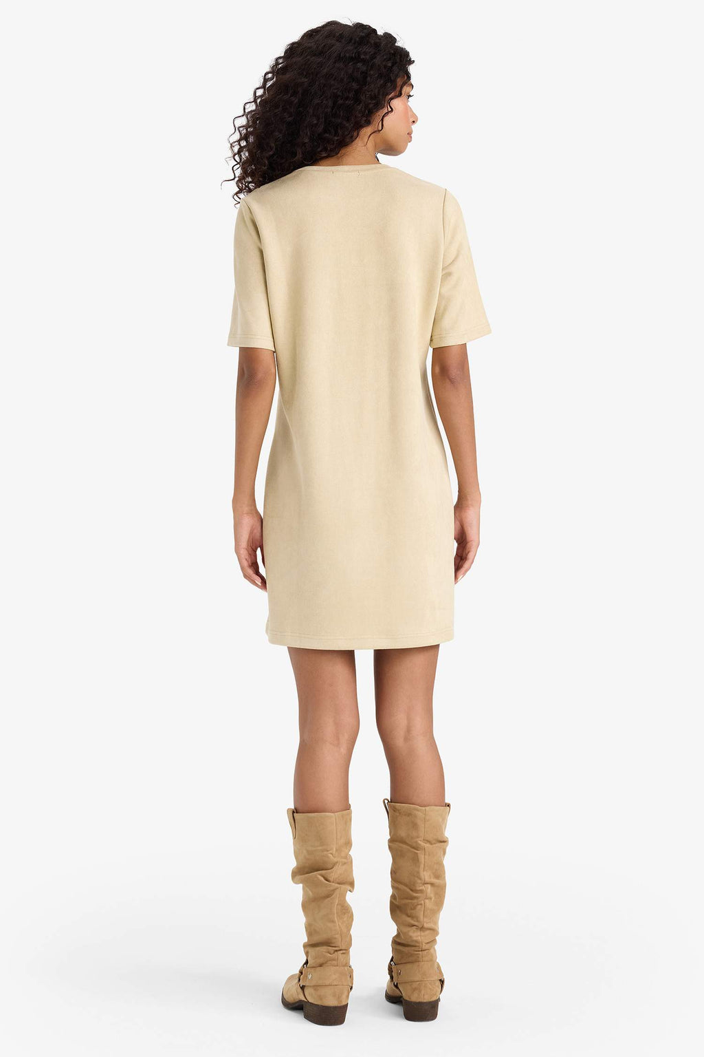 A Line Crew Neck Suede Dress