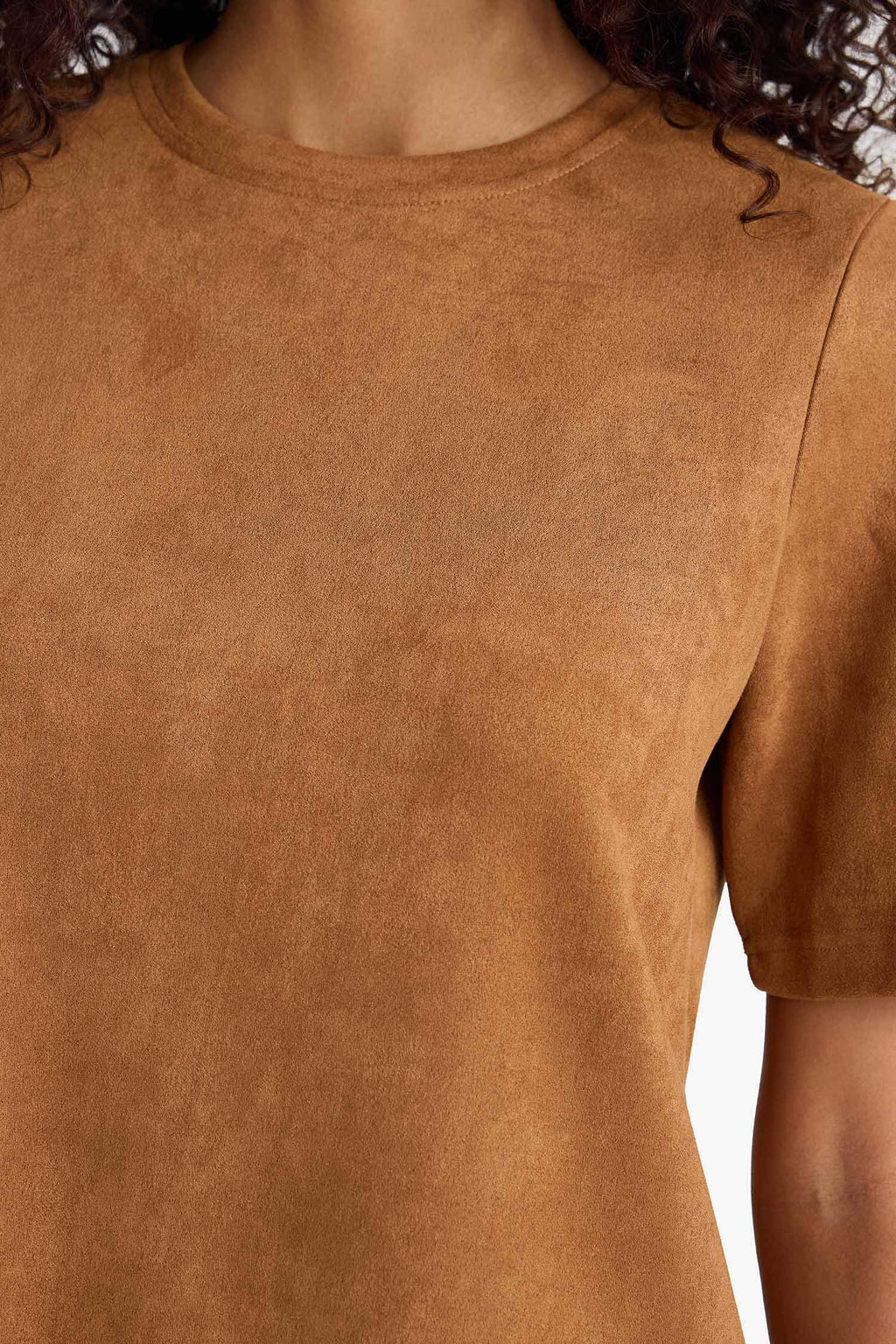 A Line Crew Neck Suede Dress