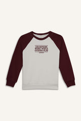 Boys Oversize Wide Pattern Crew Neck Embroidered Sweatshirt