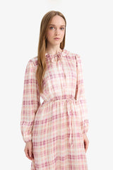 Regular Fit Shirt Collar Pattern Satin Long Sleeve Maxi Dress