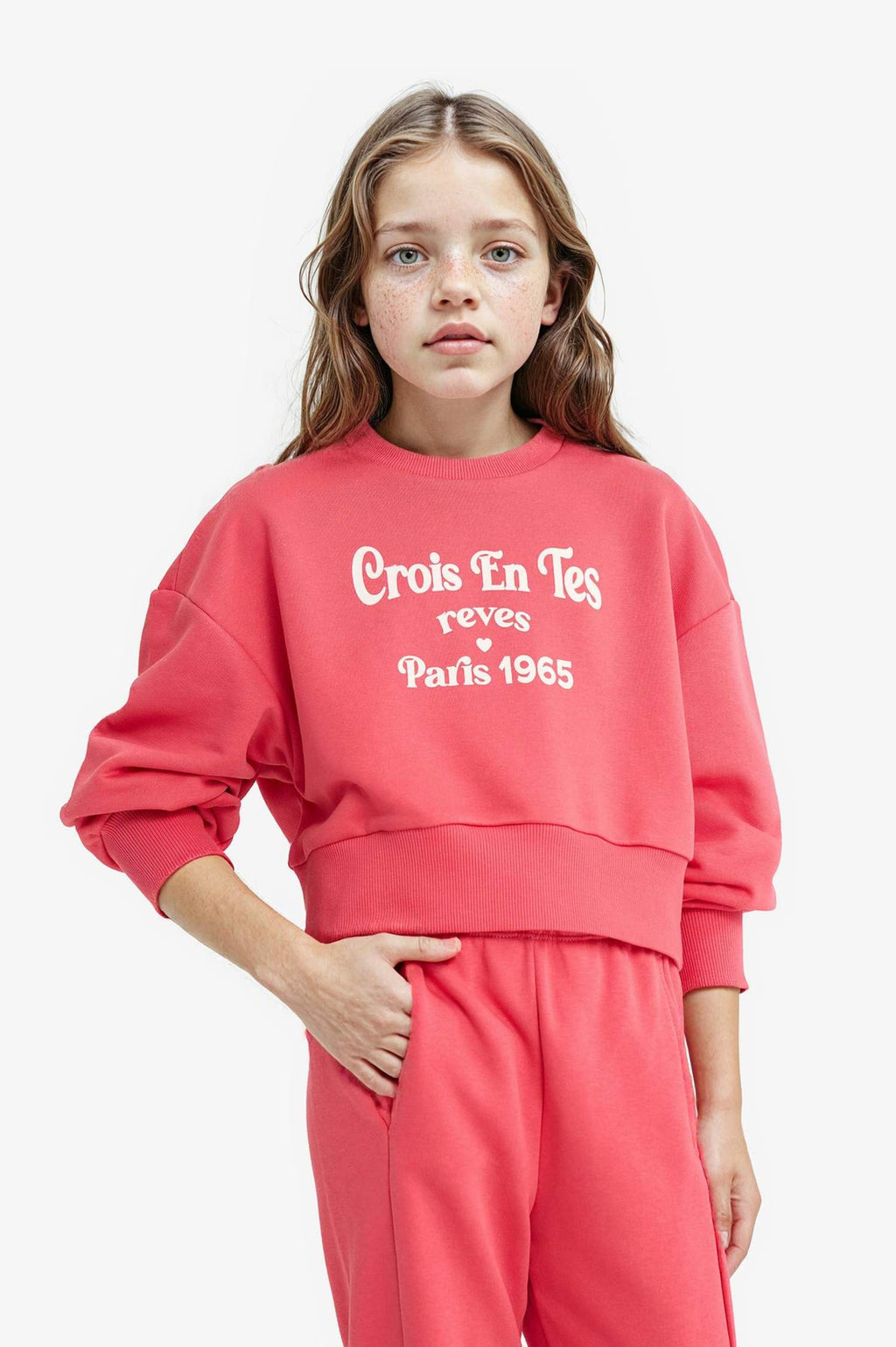 Girls 2-Piece Set Printed Sweatshirt Tracksuit Bottoms