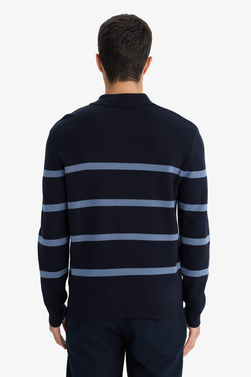 Standard Fit Polo Collar Striped Knit Sweater